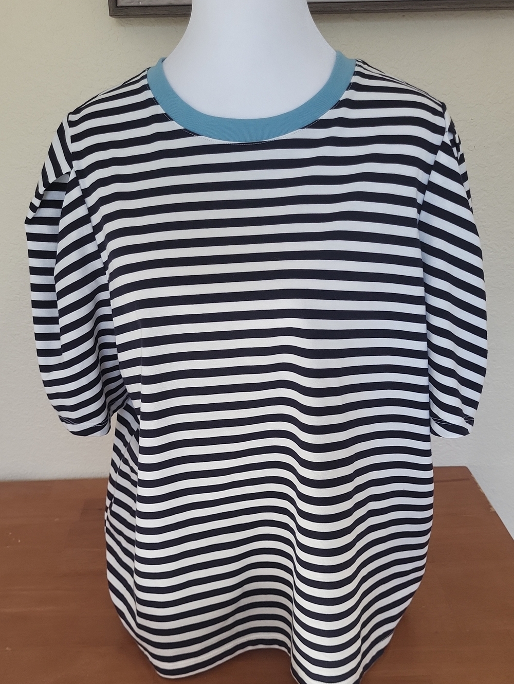 Free Assembly  Dark Navy  & White Striped Shirt with Pleated Sleeves